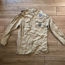 BOY SCOUTS Of America Long Sleeve Uniform Shirt BSA Scout Youth Large &amp; Patches - £31.41 GBP