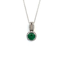 Natural Emerald Diamond Pendant Necklace 18&quot; 14k W Gold 1.84 TCW Certified - £1,495.39 GBP