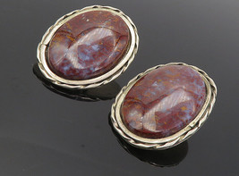 PANTEAH ZUNI 925 Silver - Vintage Jasper Non Pierce Oval Drop Earrings - EG4108 - £108.01 GBP