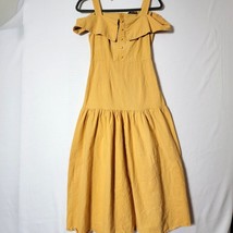 Shein Womens Midi Dress Size XS Ruffle Trim Off Shoulder Fit &amp; Flare Yellow - $21.34