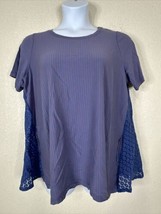 LOGO Lori Goldstein Womens Plus Size 1X Blue Stripe Pocket Lace Back T-shirt - £16.83 GBP