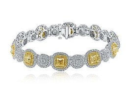 9 CT Luxury Cushion Fancy Light Yellow Diamond Women&#39;s Bracelet 14k White Gold - £19,639.72 GBP
