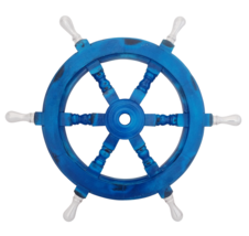 Nautical 18&quot; Blue Wooden Ship Wheel with Aluminium Handle, Home Wall Decor - £55.31 GBP