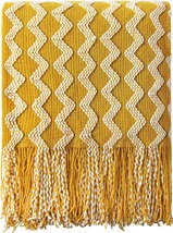 Ntbay Acrylic Knitted Throw Blanket, Mustard Yellow Wave, 51 X 67 Inches,, Sofa. - £27.17 GBP