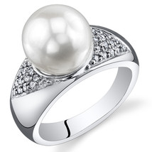 Sterling Silver Freshwater White Pearl &amp; CZ Ring - £82.08 GBP