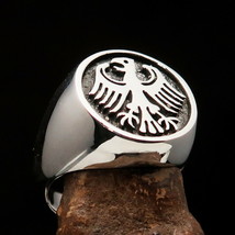 Excellent crafted round Men&#39;s Seal Ring German Eagle - antiqued Sterling Silver - £55.95 GBP