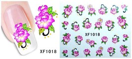 Nail Art Water Transfer Sticker Decal Stickers Pretty Flowers Pink Green XF1018 - £2.31 GBP