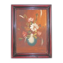 Vtg Small Framed Oil Painting Sketch Blue Flower Vase Browns 7.5&quot; Floral - $186.21 MXN