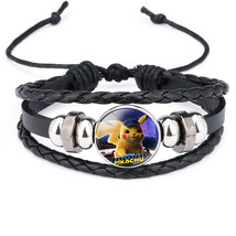 1 Detective Pikachu Fashion Leather Bracelet with Glass Cabochon for Gift - £10.21 GBP