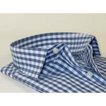 Men's Sports Dress Shirt MARCUZZI Turkey 100% Soft Cotton Marc7 Blue Checker image 3