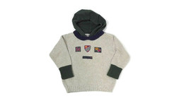 GYMBOREE Boys Cotton Knit Hoodie Sweater Green Blue Wheat Size Small School Days - $9.31