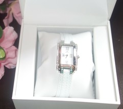 Yonger and Bresson Rectangle White Leather Crystal Watch DCC 1477/02 new - $176.44