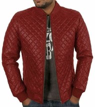 Genuine Lambskin Leather Red Jacket New Handmade Stylish Men&#39;s Biker Motorcycle - £85.46 GBP