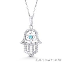 Hamsa Hand Star of David Simulated Blue Topaz CZ Crystal 14k White Gold ... - $433.61+