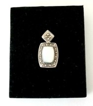 Vintage 925 Sterling Mother of Pearl Silver Marcasite Charm Pendant - £20.56 GBP