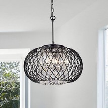 Antique Black 3-light Round Drum Chandelier with Crystal Modern Contemporary - £107.05 GBP