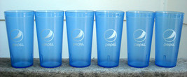 6 Plastic Pepsi Soda Glasses Blue 20 oz Impact Brand Made in USA Cups - £19.02 GBP