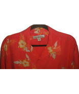 Tommy Bahama Silk Hawaiian Shirt Large Hibiscus Floral Coral Yellow Ivor... - £15.55 GBP