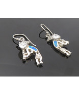 925 Sterling Silver - Fire Opal &amp; Cubic Zirconia Kokopelli Drop Earrings... - £24.17 GBP