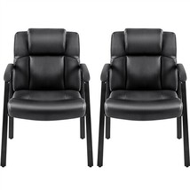 Pu Leather Guest Reception Chairs W/Wide Seat Padded Armrests For Lounge, Black - £128.12 GBP