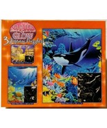 Ceaco Glitter &amp; Glow 3 Jigsaw Puzzles Atlantis Dolphin Lagoon Living Oce... - $24.43