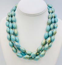 Layered Three Strand Green Gold Speckled Acrylic Bead Necklace - $17.82