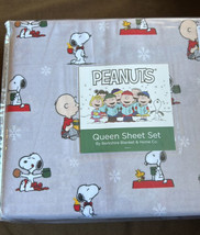 P EAN Uts Christmas Queen Sheets Set Snoopy Woodstock Charlie Brown Hot Chocolate - £39.22 GBP