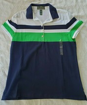 NWT Ralph Lauren Active White Blue Green Polo Shirt Misses Size XS Cotton - £23.72 GBP