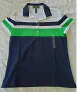 NWT Ralph Lauren Active White Blue Green Polo Shirt Misses Size XS Cotton - £23.60 GBP