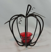 Metal Apple Candle Holder Cutout Shaped 3D Red Tea Light Fall Autumn - £20.09 GBP