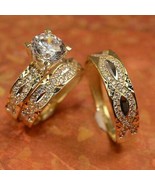 Sposa Matrimonio Trio Set Anello Placcato Oro Giallo Lui / Hers Diamanti... - €261,54 EUR