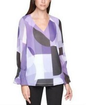 Calvin Klein Pleated-Sleeve Abstract-Print Top, Size Small - £23.81 GBP