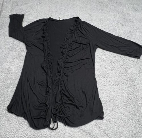 Susan Lawrence Sweater Women XLarge Black Cardigan Ruffled Accent Tie Waist - $8.55