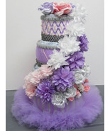 Pink , Lilac Purple and Silver Theme Baby Girl Shower , 4 Tier Tutu Diap... - £91.71 GBP