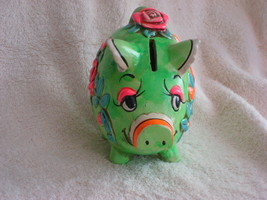 Vintage  &quot;Holiday Fair&quot; Green Piggy Bank - $10.00