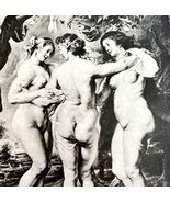 Rubens The Three Graces In Garden Print 1939 Gray Tone Plate Myrhology A... - $34.82 CAD