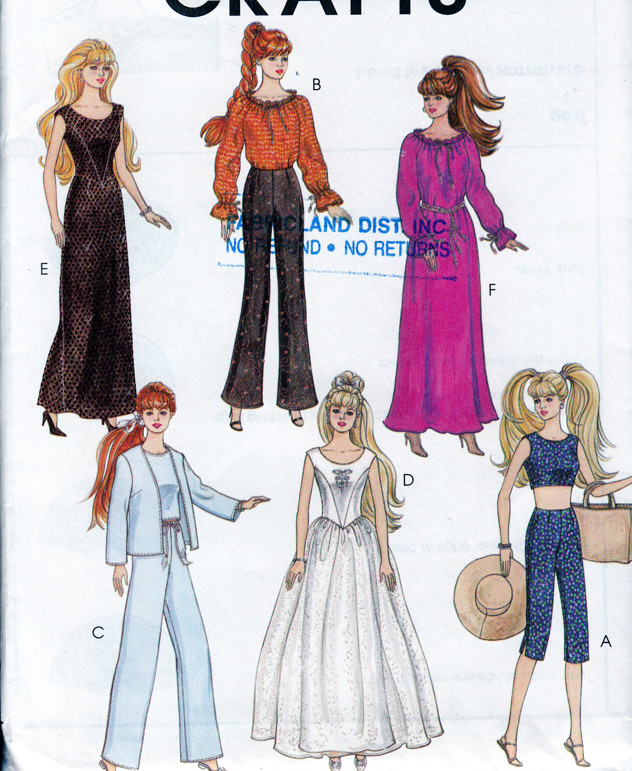 Primary image for 11.5" BARBIE COMPLETE WARDROBE DRESSES PANTS TOP+  DOLL PATTERN MCCALLS 4064 00P
