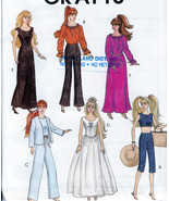 11.5&quot; BARBIE COMPLETE WARDROBE DRESSES PANTS TOP+  DOLL PATTERN MCCALLS ... - £9.55 GBP