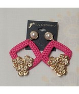 G By Gennaro Dangle Pink Earrings Basket Weave with Faux Pearls Gold Flo... - £11.49 GBP