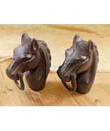 2 HORSE HEAD HITCHING POSTS W/ RING STABLE BARN RANCH EQUESTRIAN *SMALL ... - $74.99