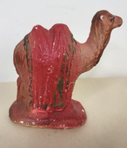 Vintage Chalkware Brown Camel  Nativity Figure Manger Christmas Red Blanket - £22.94 GBP