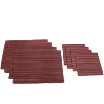 4 Placemats &amp; 4 Dinner Napkins Set Brownstone Gallery Ribbed Stripe Purple Tan - £16.75 GBP