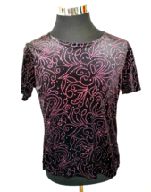 Notations Tee Womens Size Medium Pullover Black with Pink Glitter Party Holidays - £8.01 GBP