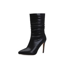 Luxury Black Silver Socks Boots Women Sexy High Heels Mid-calf Boots Fashion Poi - £65.00 GBP