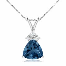 ANGARA Trillion London Blue Topaz Pendant with Trio Diamonds in 14K Solid Gold - £476.23 GBP
