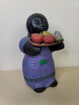Figure of Woman with Vegetables Black Pottery Oaxaca Mexico 9.5&quot; Hand Made - £22.55 GBP
