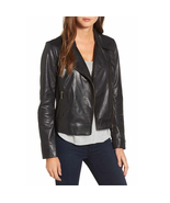 Women Black wide collar leather Jacket, Women Fashion Leather Jacket - £172.59 GBP