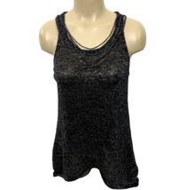 Eileen Fisher Sleeveless Fine Knit Tank Top Womens Medium Black Silver Metallic - £17.64 GBP