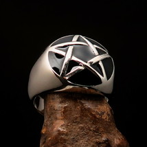 Nicely crafted Men&#39;s Pentagram Ring Domed Black Pentacle - Sterling Silver  - £85.45 GBP+