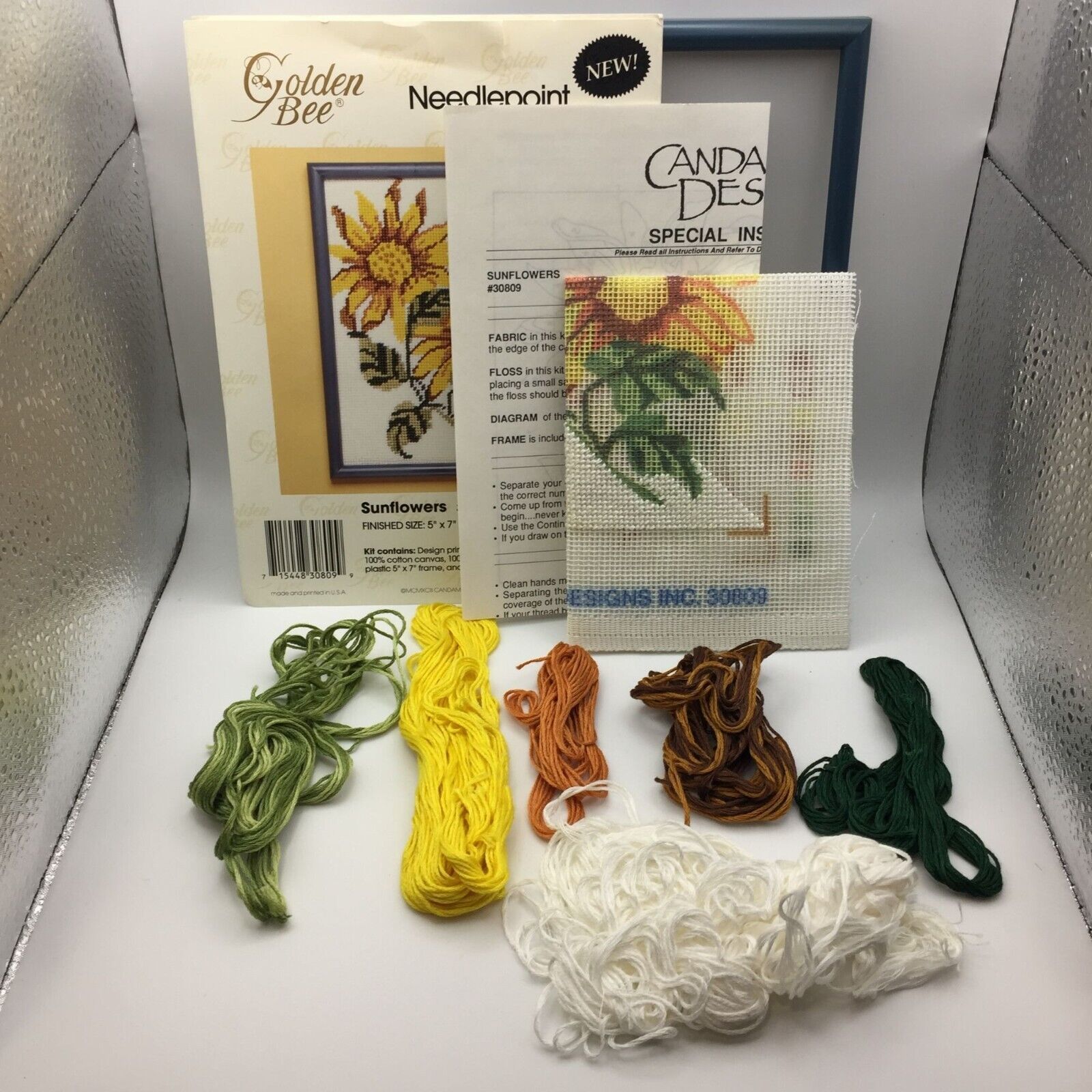 Golden Bee Needlepoint Sunflowers 30809 5" X 7" Craft Sewing Frame Included - $9.99
